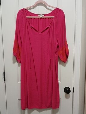 The Pioneer Woman Hot Pink Peasant Dress With Tie Neck